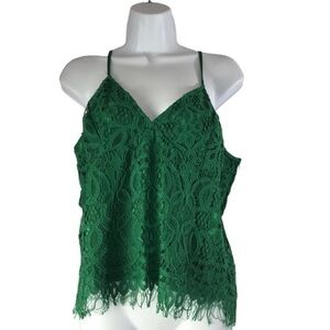 Xhilaration Womens Size XXL Top Green Lace Floral Tasseled Zipper